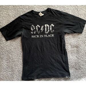 AC/DC Small Black & Gray Graphic Back In Black Short Sleeve T-Shirt.